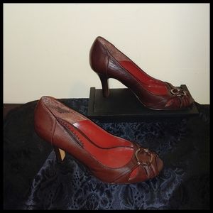 Nine West Brown Peep Toe Heels